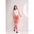 Pantalones de tobillo con estampado floral tropical para mujer